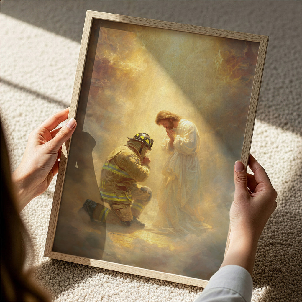 Jesus Praying with a Firefighter