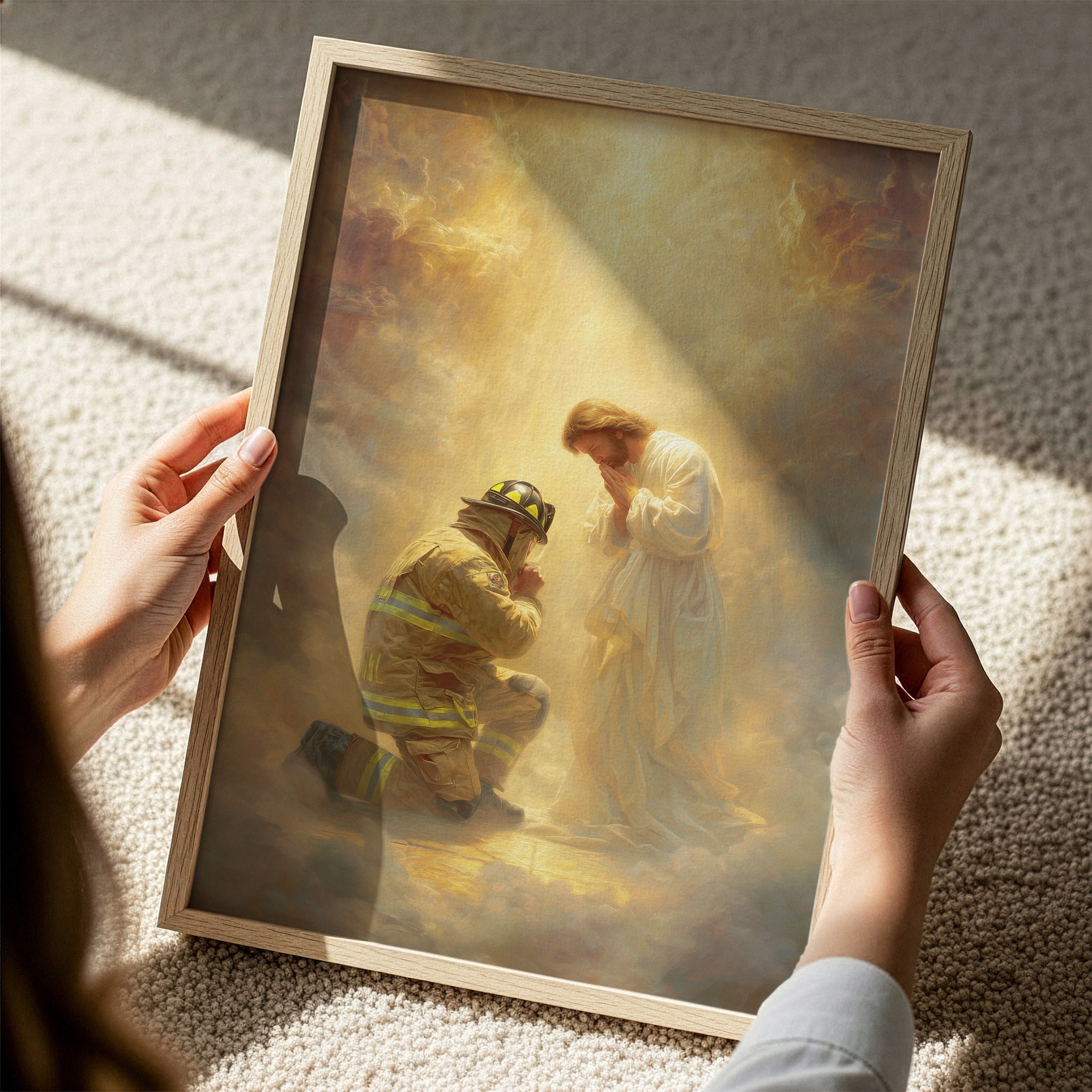 Jesus Praying with a Firefighter