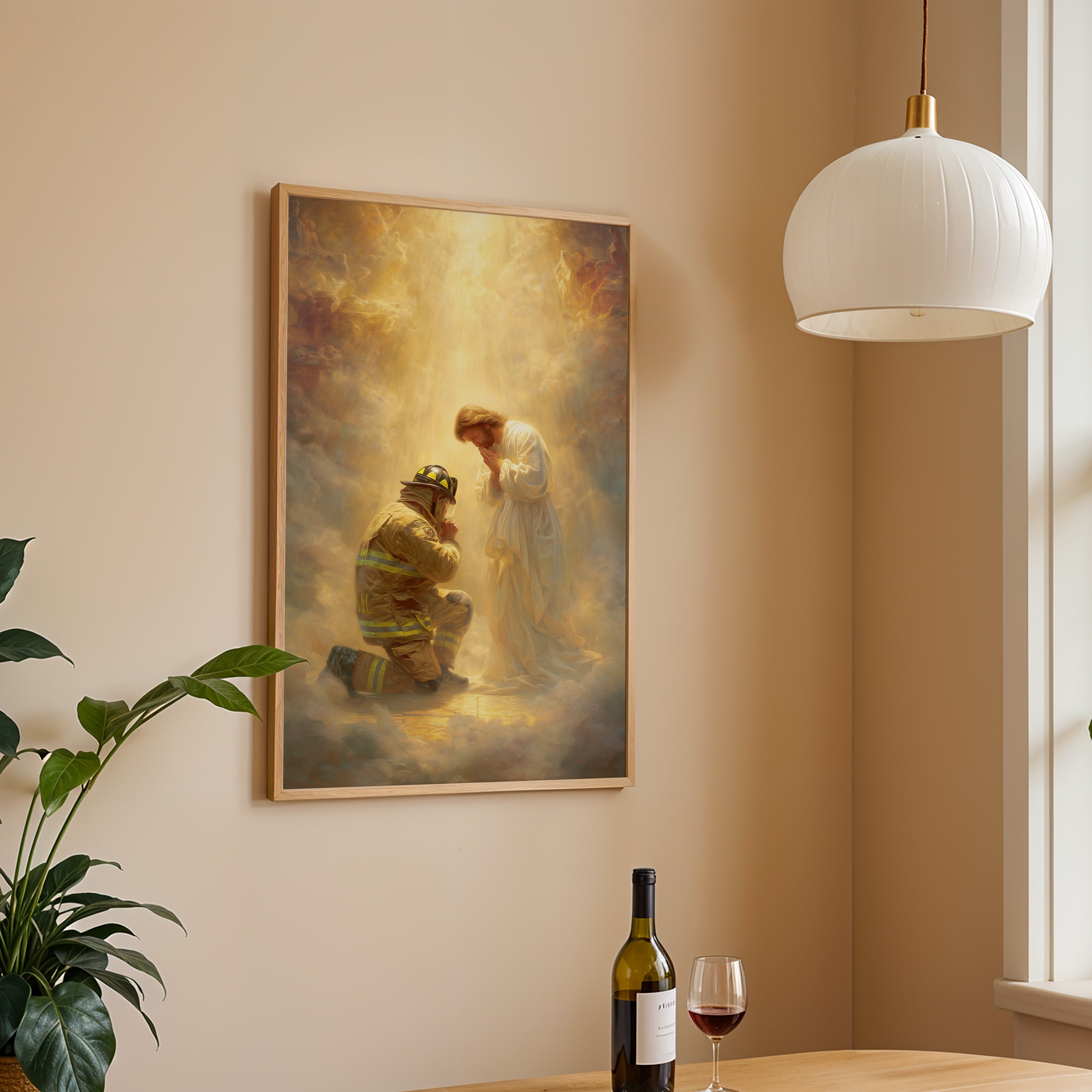 Jesus Praying with a Firefighter