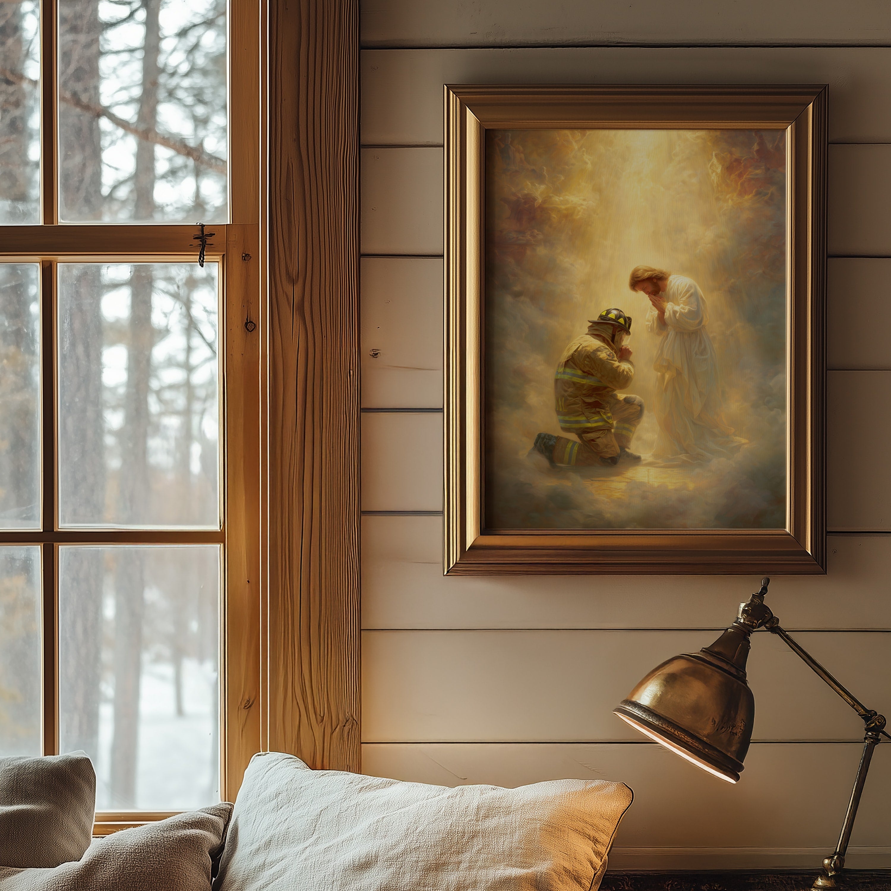 Jesus Praying with a Firefighter