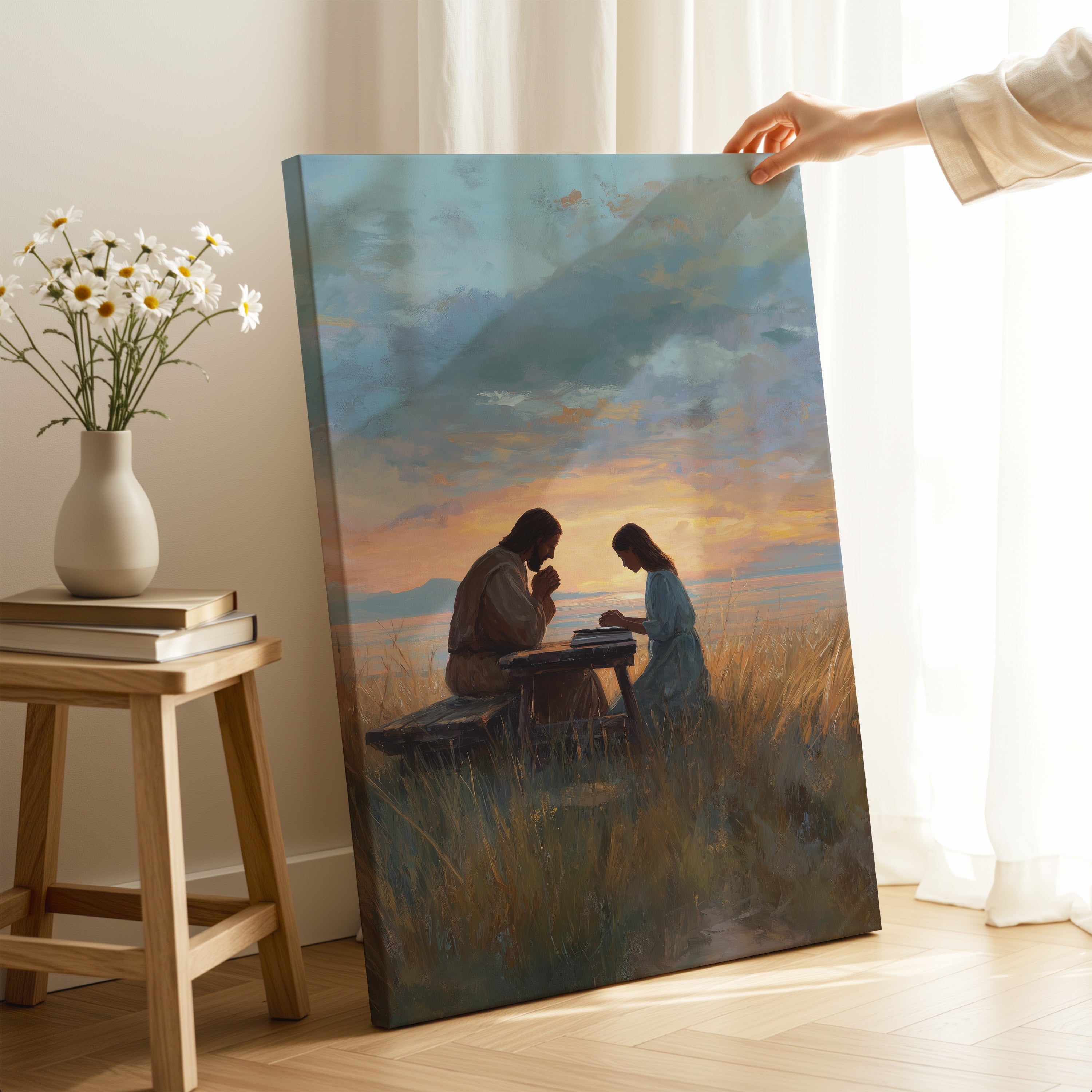Jesus Praying with a Young Woman by the Ocean