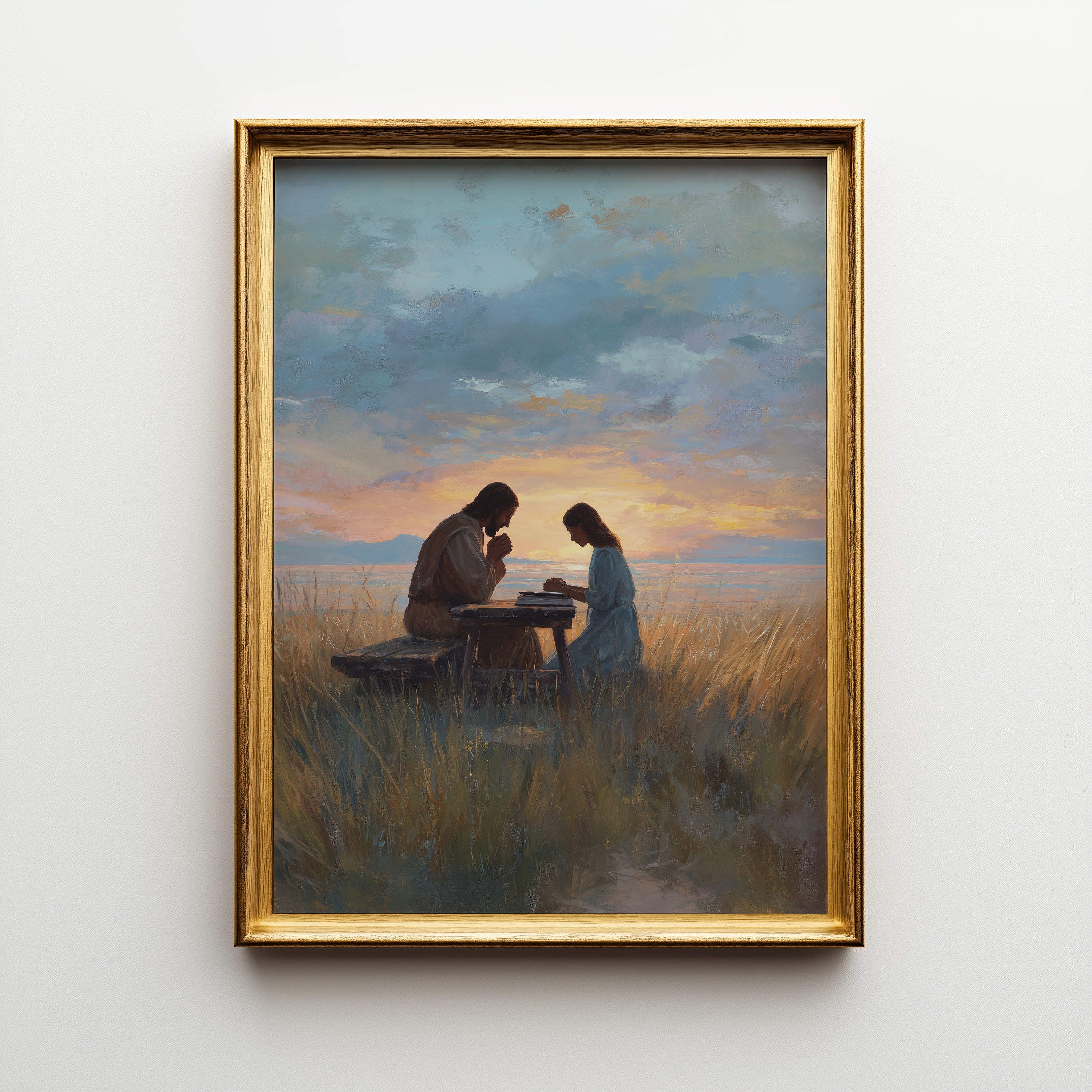 Jesus Praying with a Young Woman by the Ocean