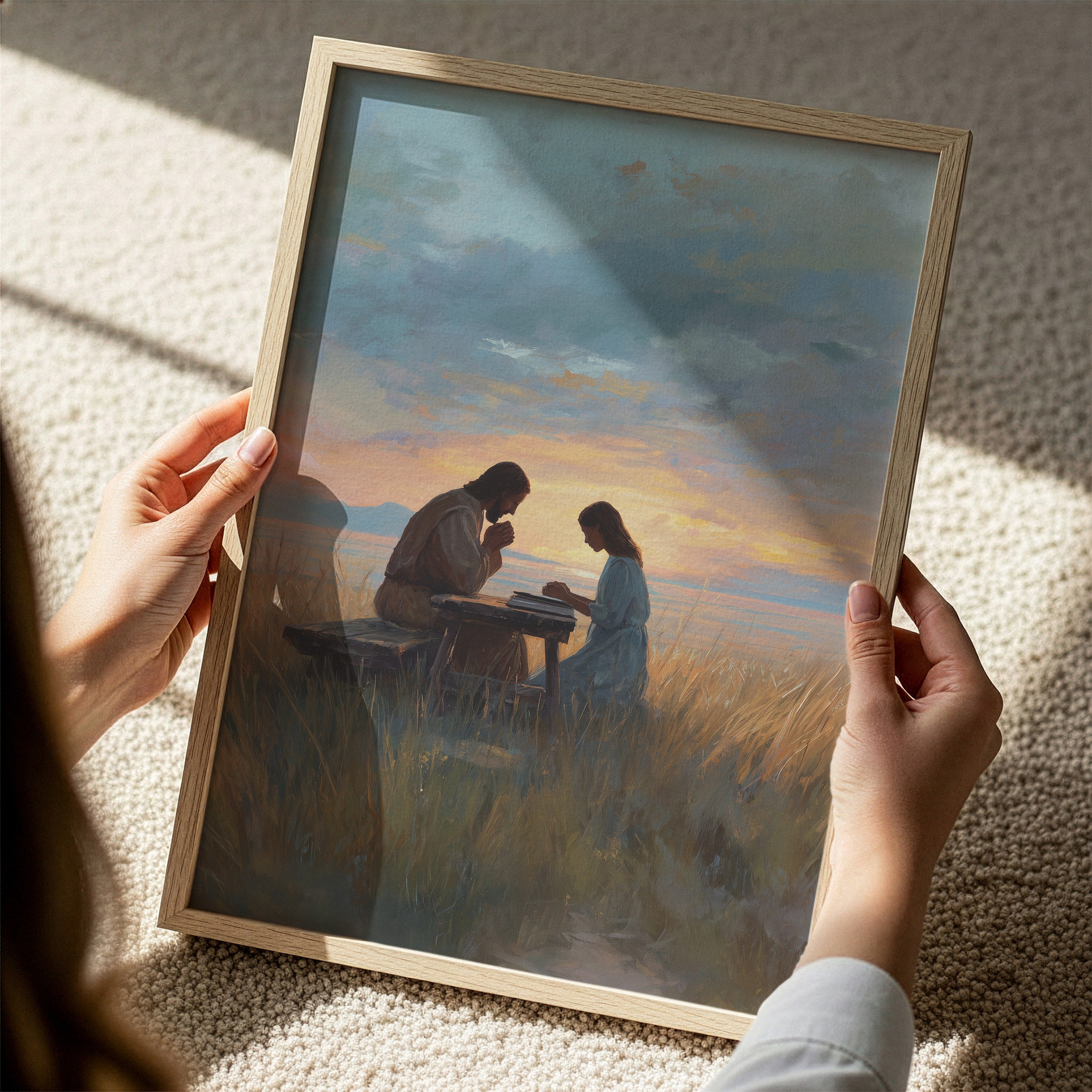 Jesus Praying with a Young Woman by the Ocean