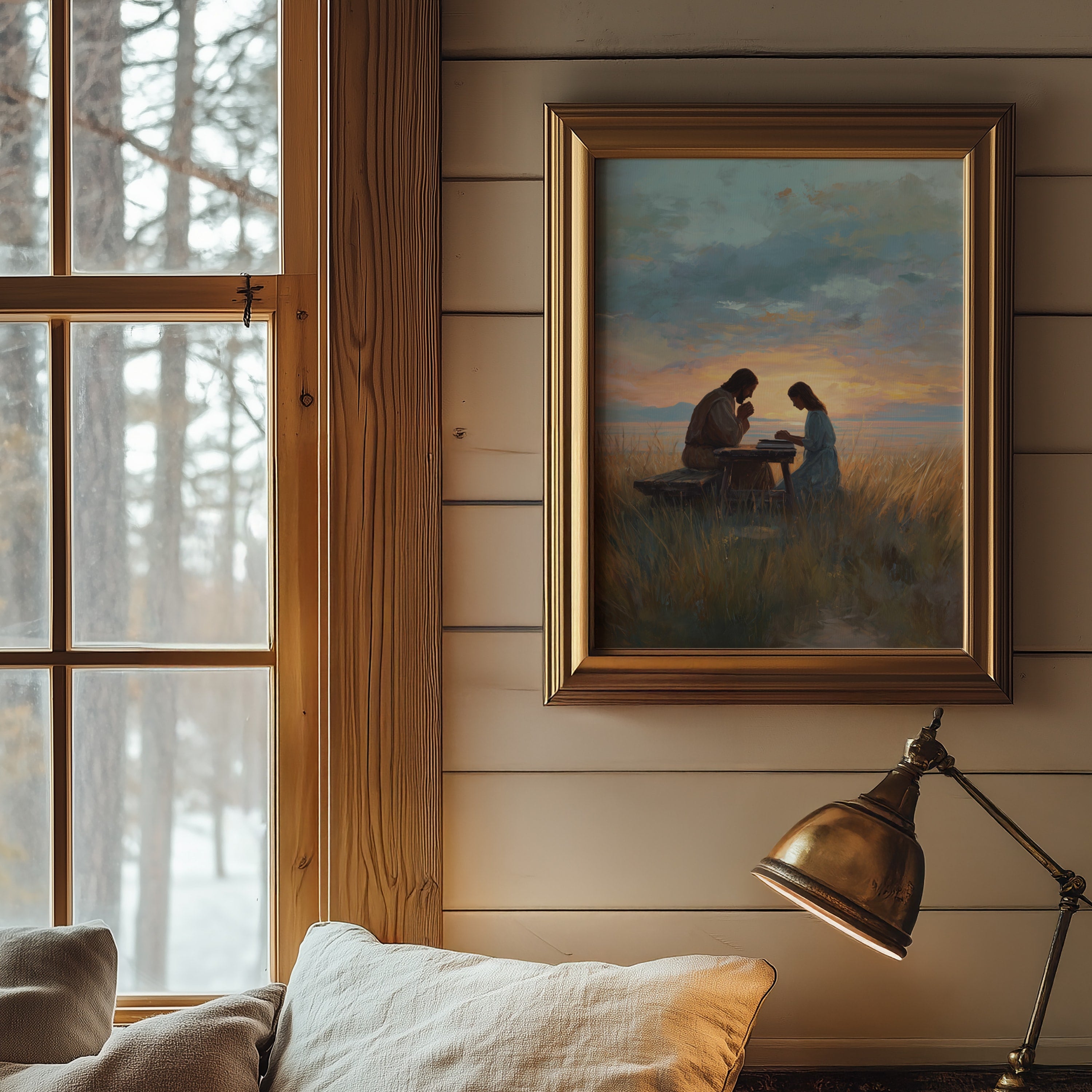 Jesus Praying with a Young Woman by the Ocean