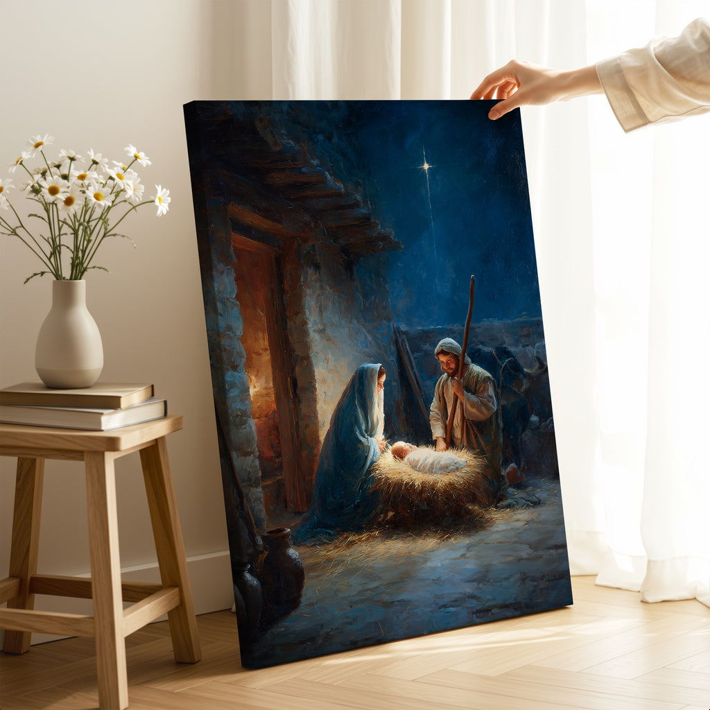 The Nativity Scene: Abstract Oil Paint Style Print