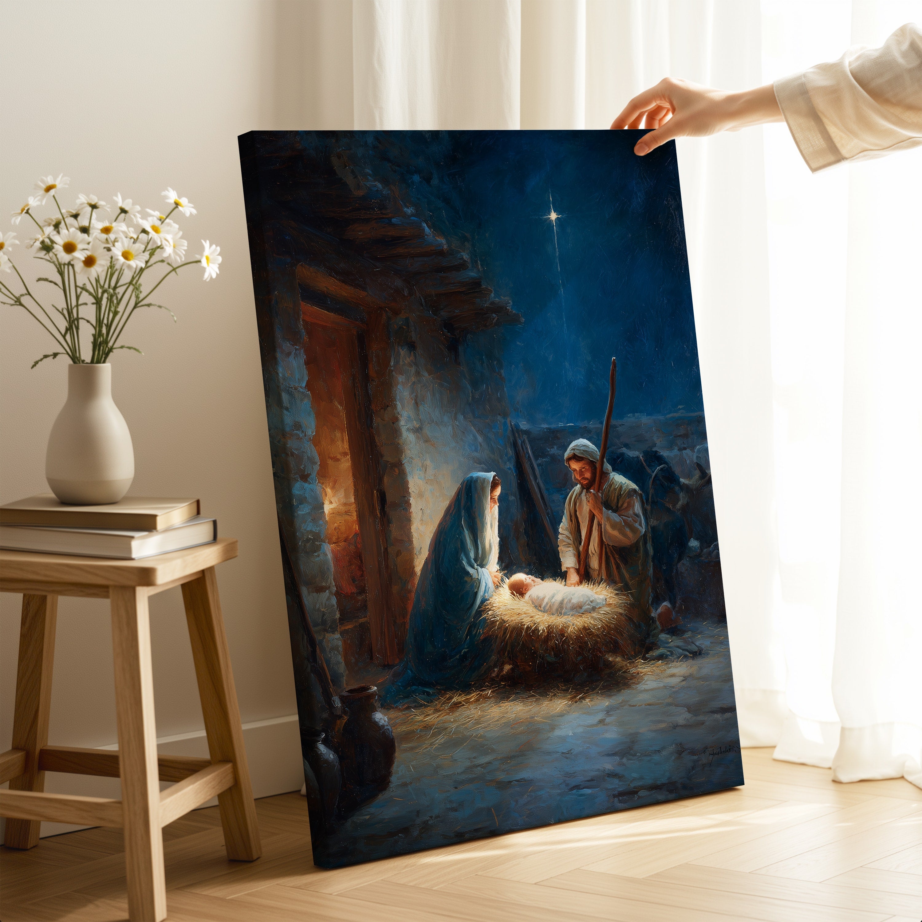 The Nativity Scene: Abstract Oil Paint Style Print