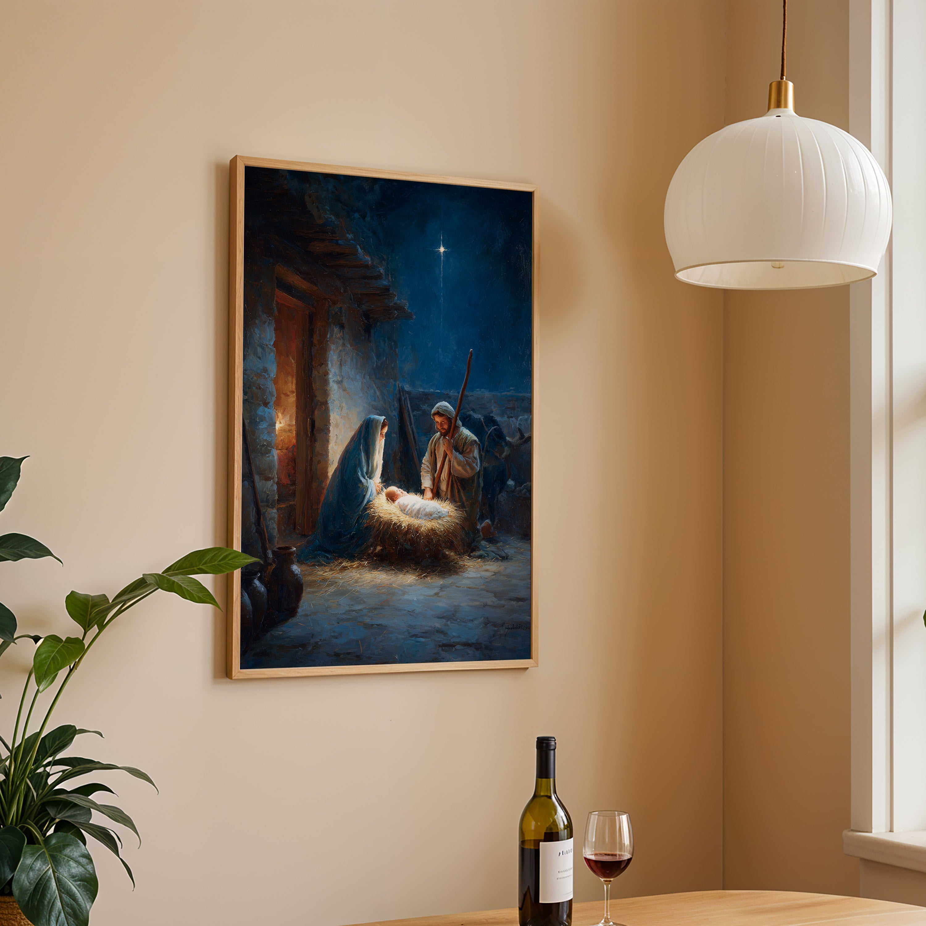 The Nativity Scene: Abstract Oil Paint Style Print