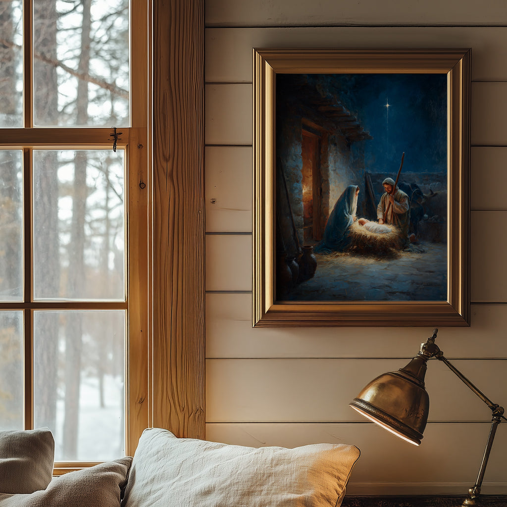 The Nativity Scene: Abstract Oil Paint Style Print