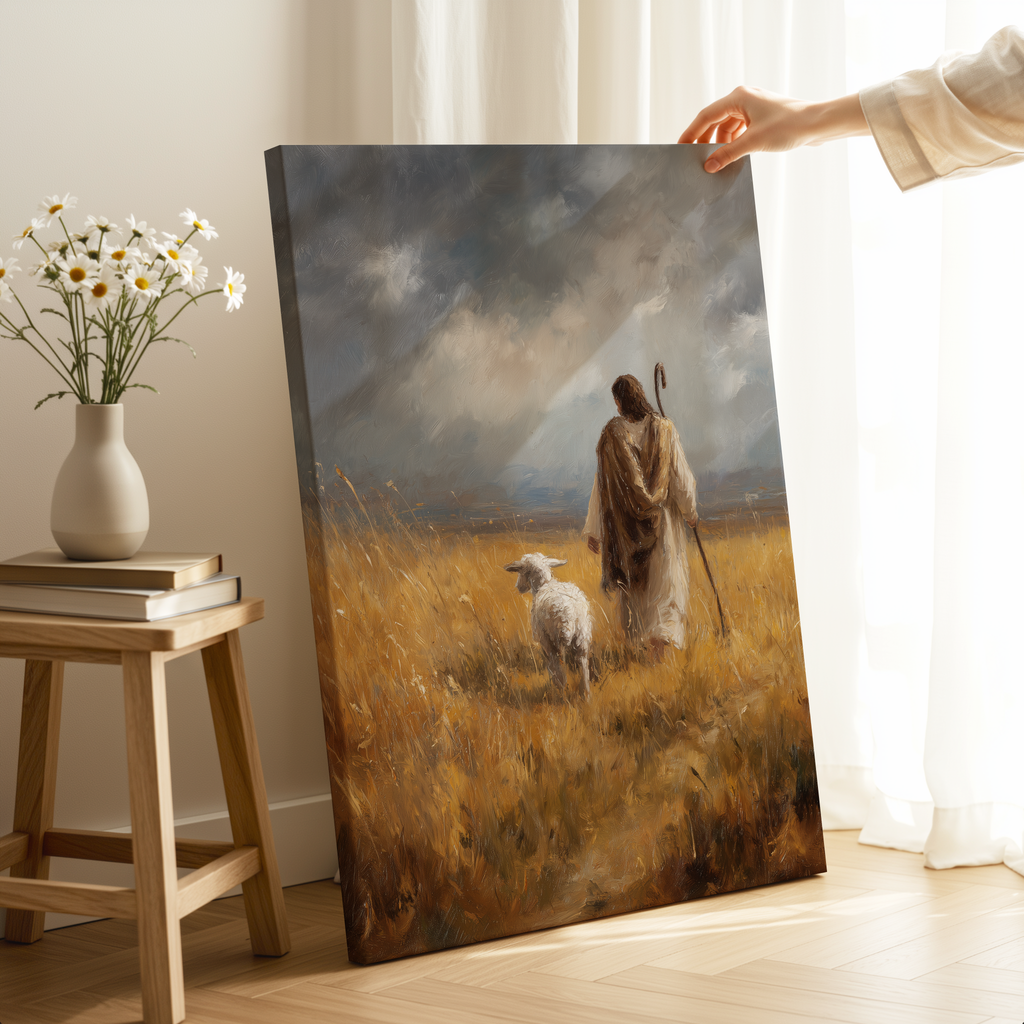 Jesus The Good Shepard Guiding a Lost Lamb