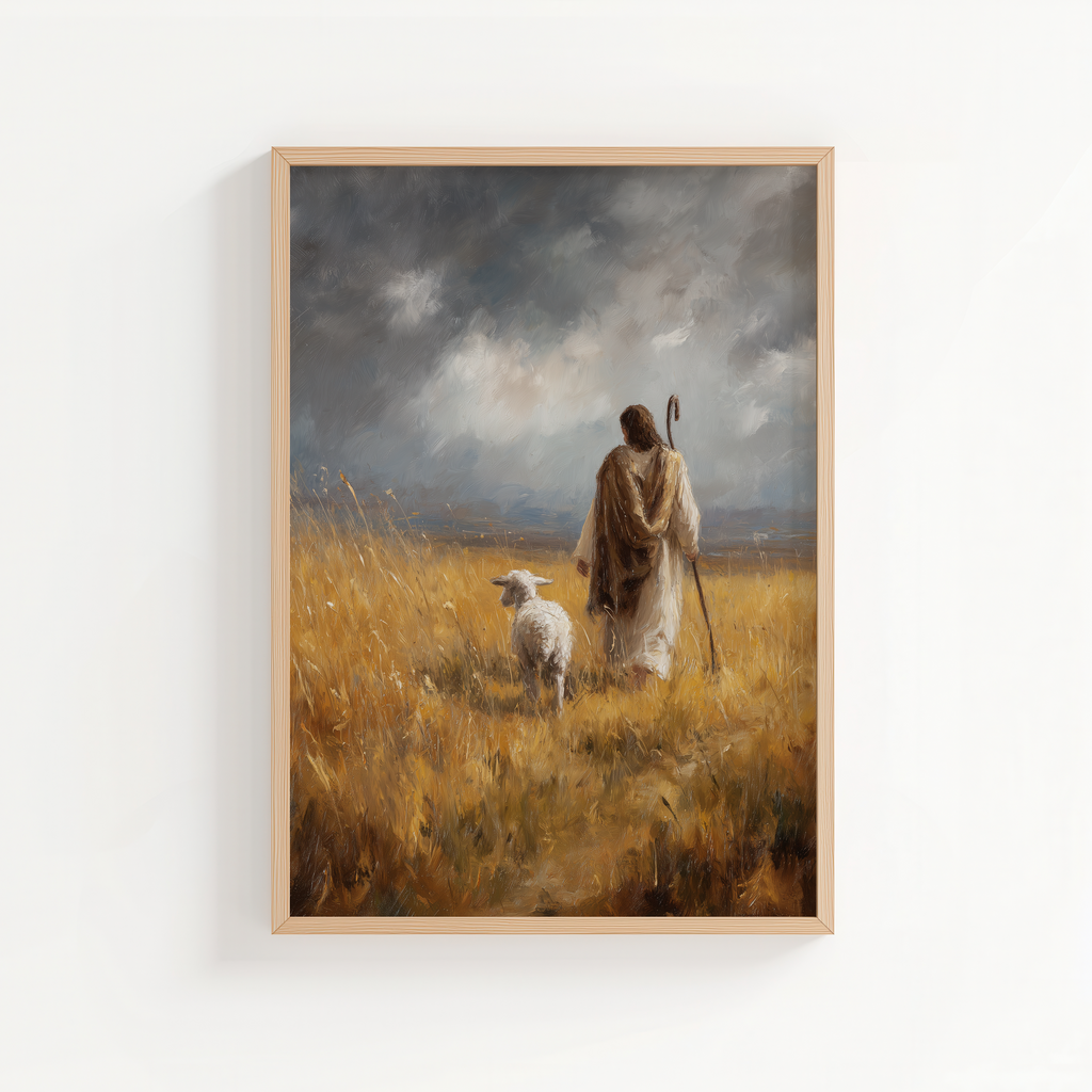 Jesus The Good Shepard Guiding a Lost Lamb