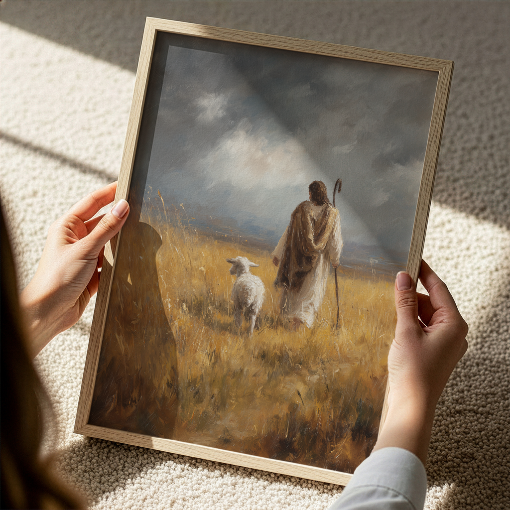 Jesus The Good Shepard Guiding a Lost Lamb