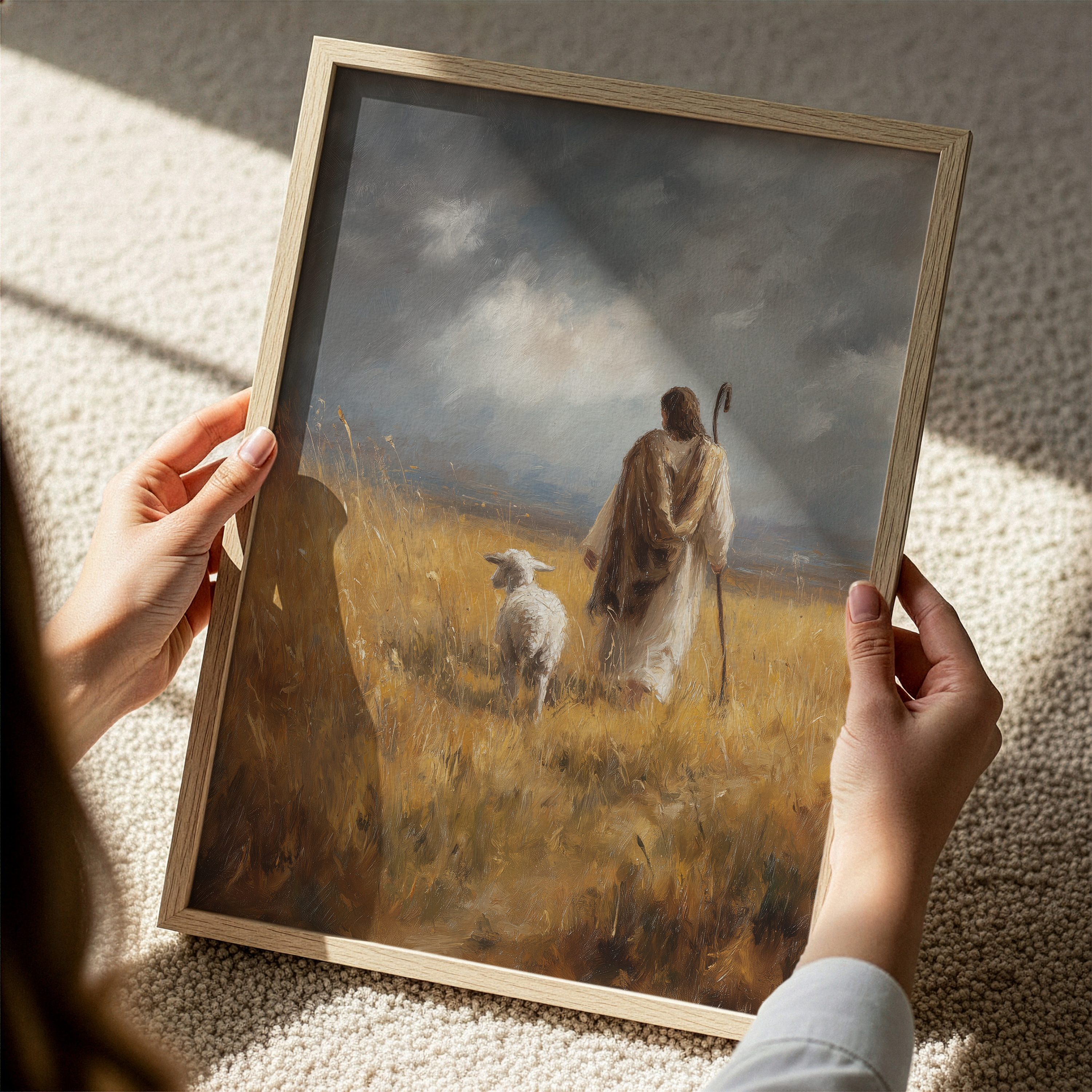 Jesus The Good Shepard Guiding a Lost Lamb