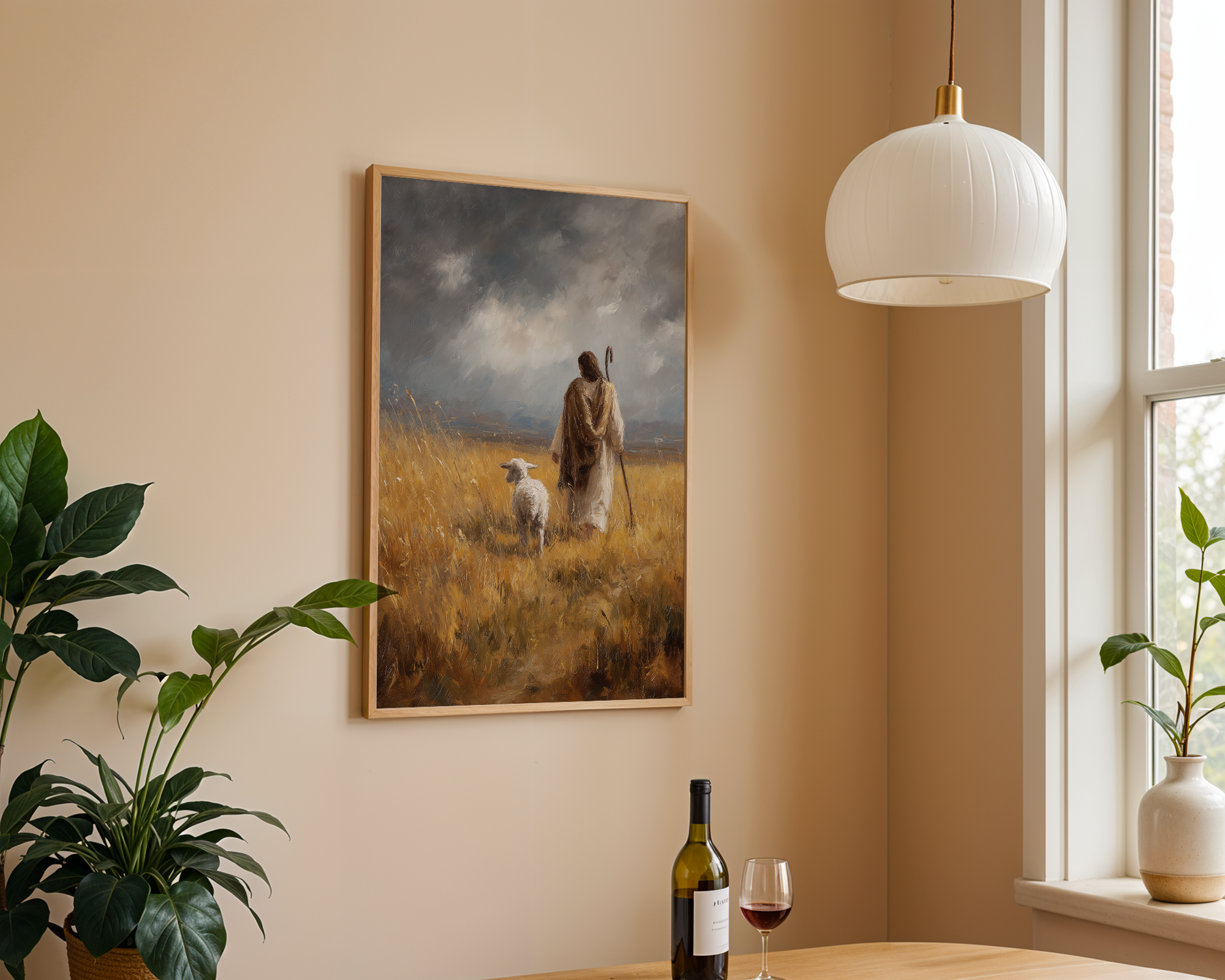 Jesus The Good Shepard Guiding a Lost Lamb