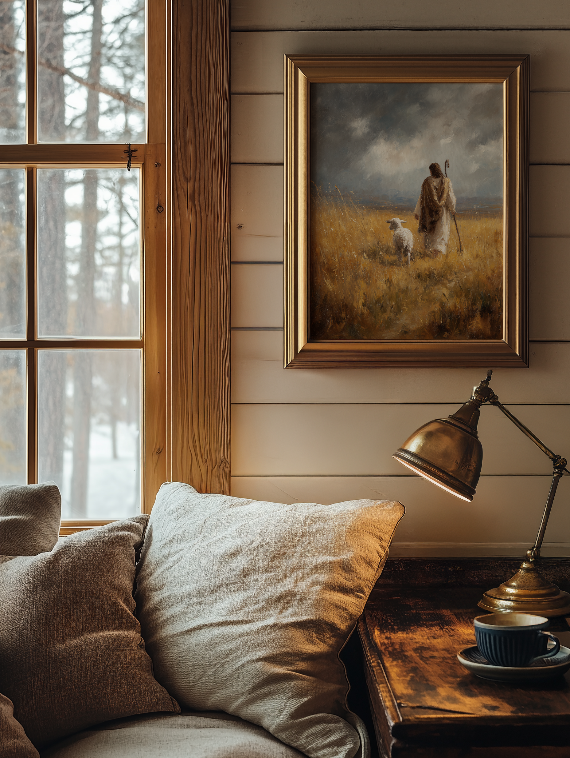 Jesus The Good Shepard Guiding a Lost Lamb