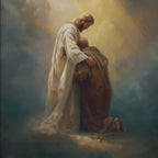 Healing Pain - Jesus Embracing Man in the Clouds