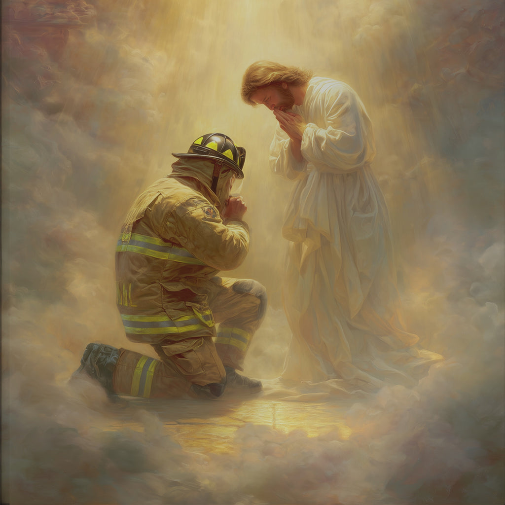 Jesus Praying with a Firefighter