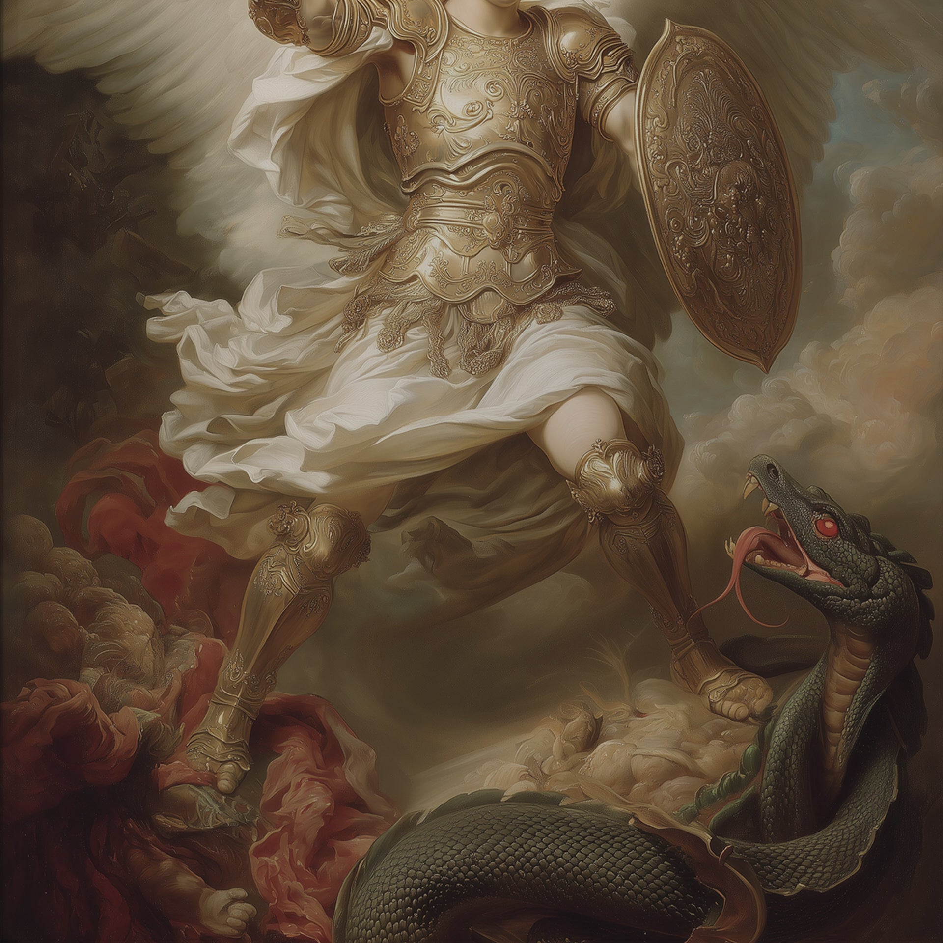 Saint Michael the Archangel Defeating the Serpent Lucifer