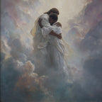 Jesus Embracing a Black Man in the Clouds