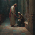 Jesus Comforting Elderly Asian Man in Church