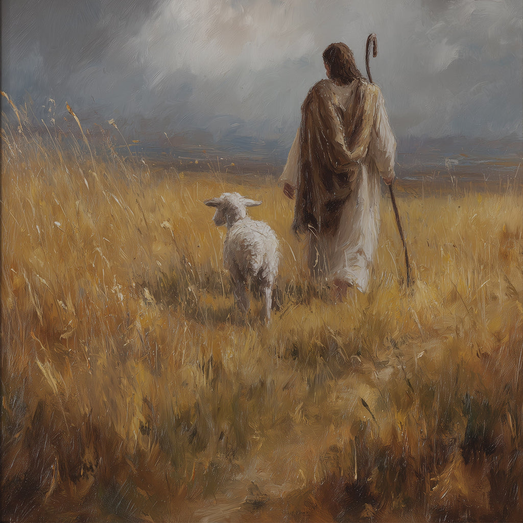 Jesus The Good Shepard Guiding a Lost Lamb