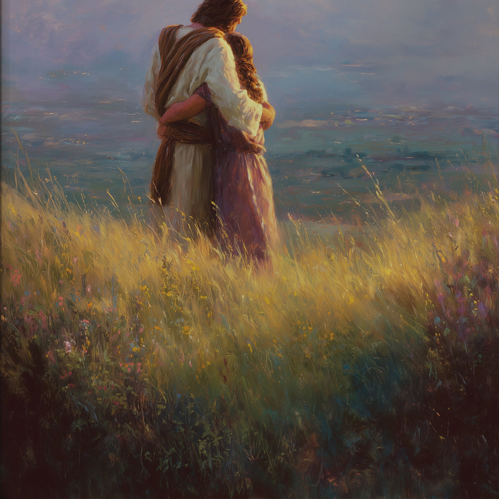 Jesus Embracing a Woman in Nature
