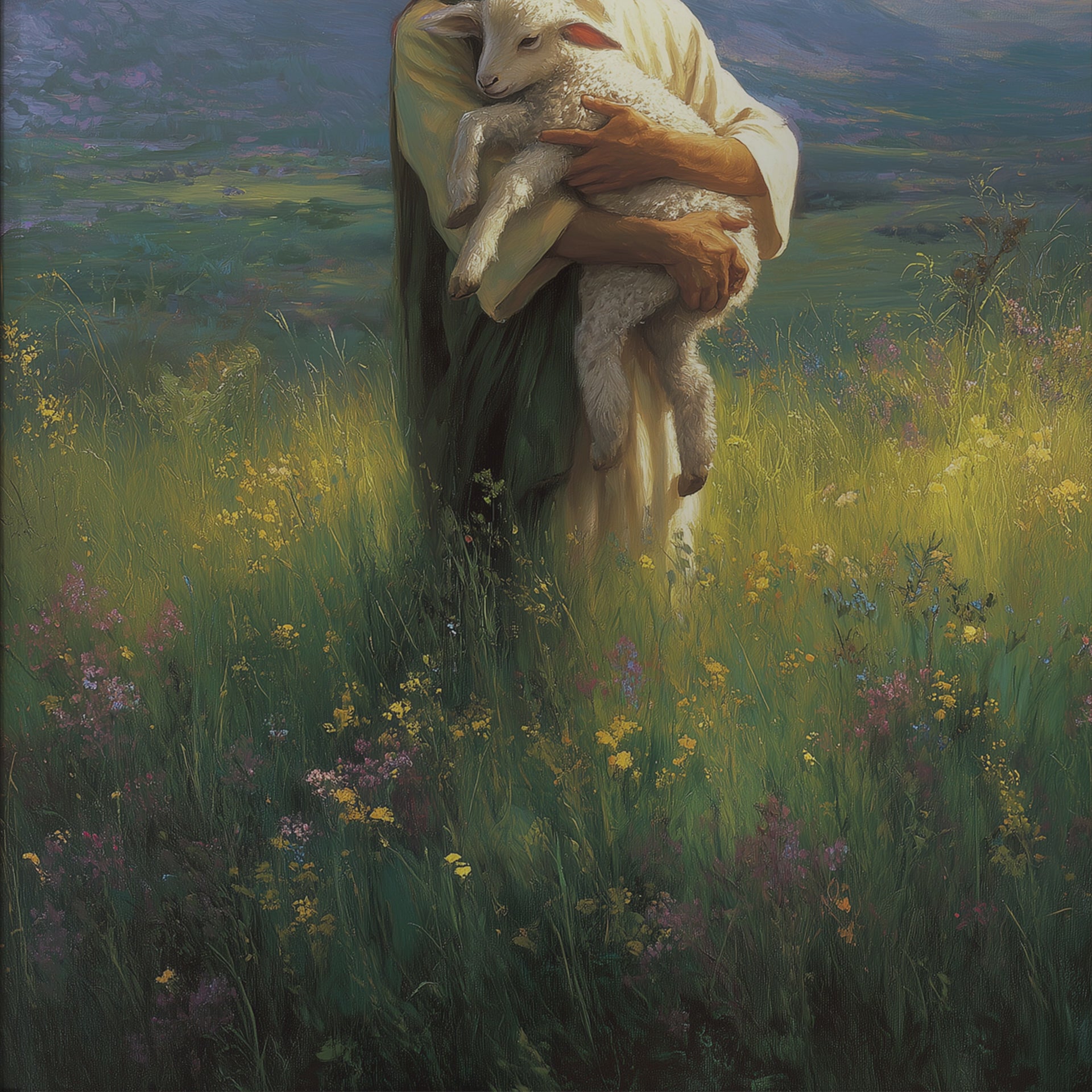 Jesus The Good Shepard Holding a Lamb