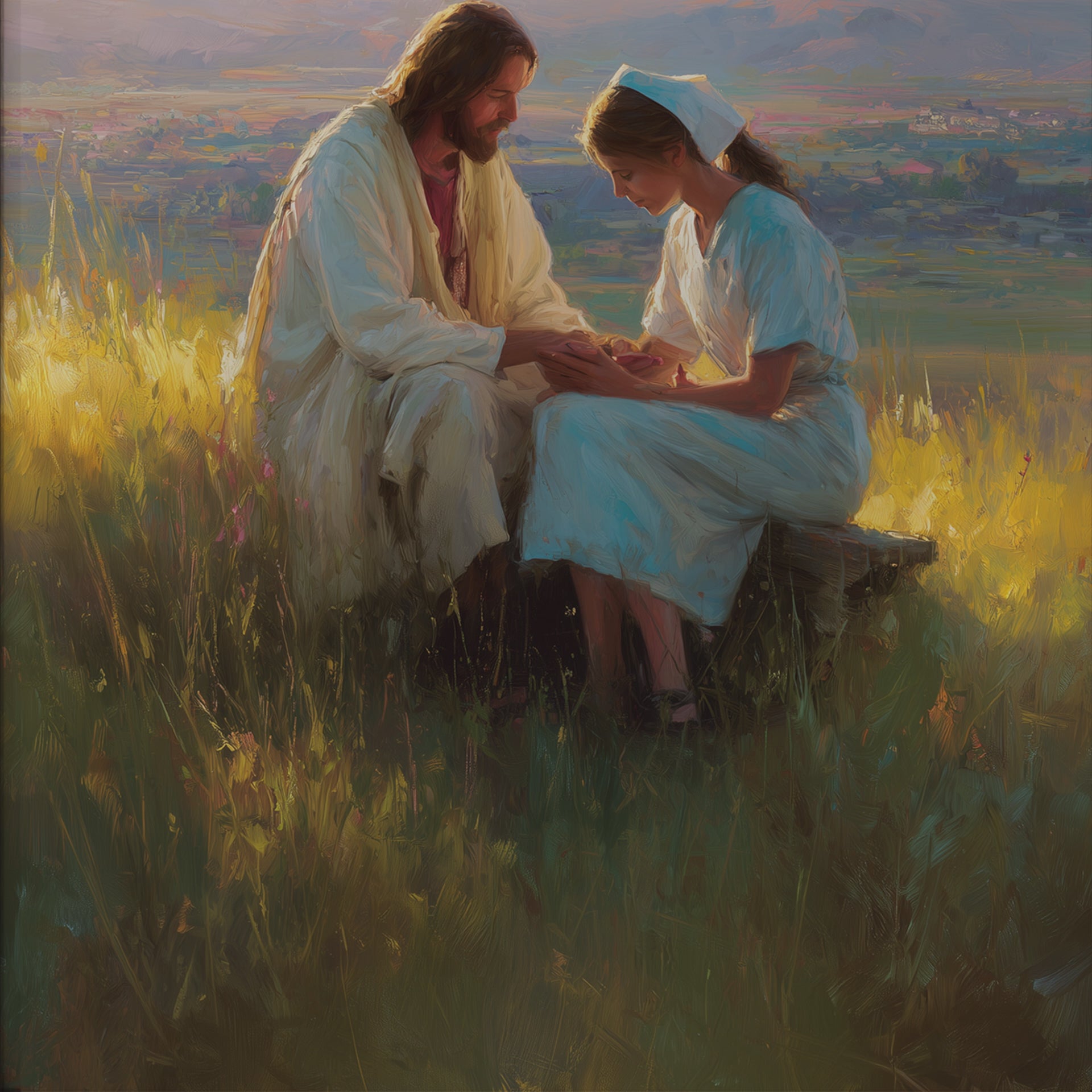 Jesus Comforting a Nurse in a Field