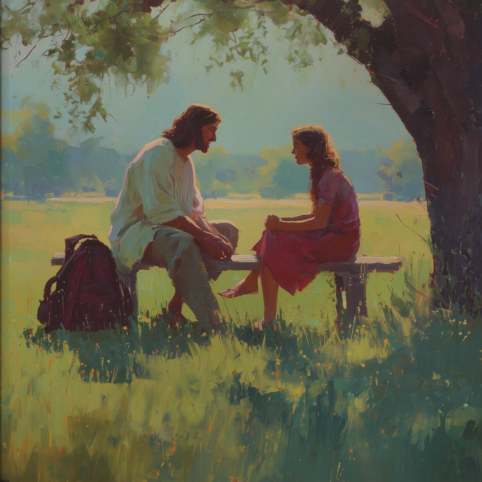 Jesus Listening to a Young Woman in Nature
