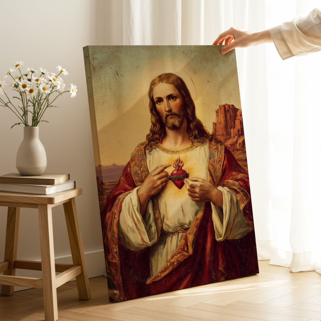 The Sacred Heart of Jesus: Distressed Style Print