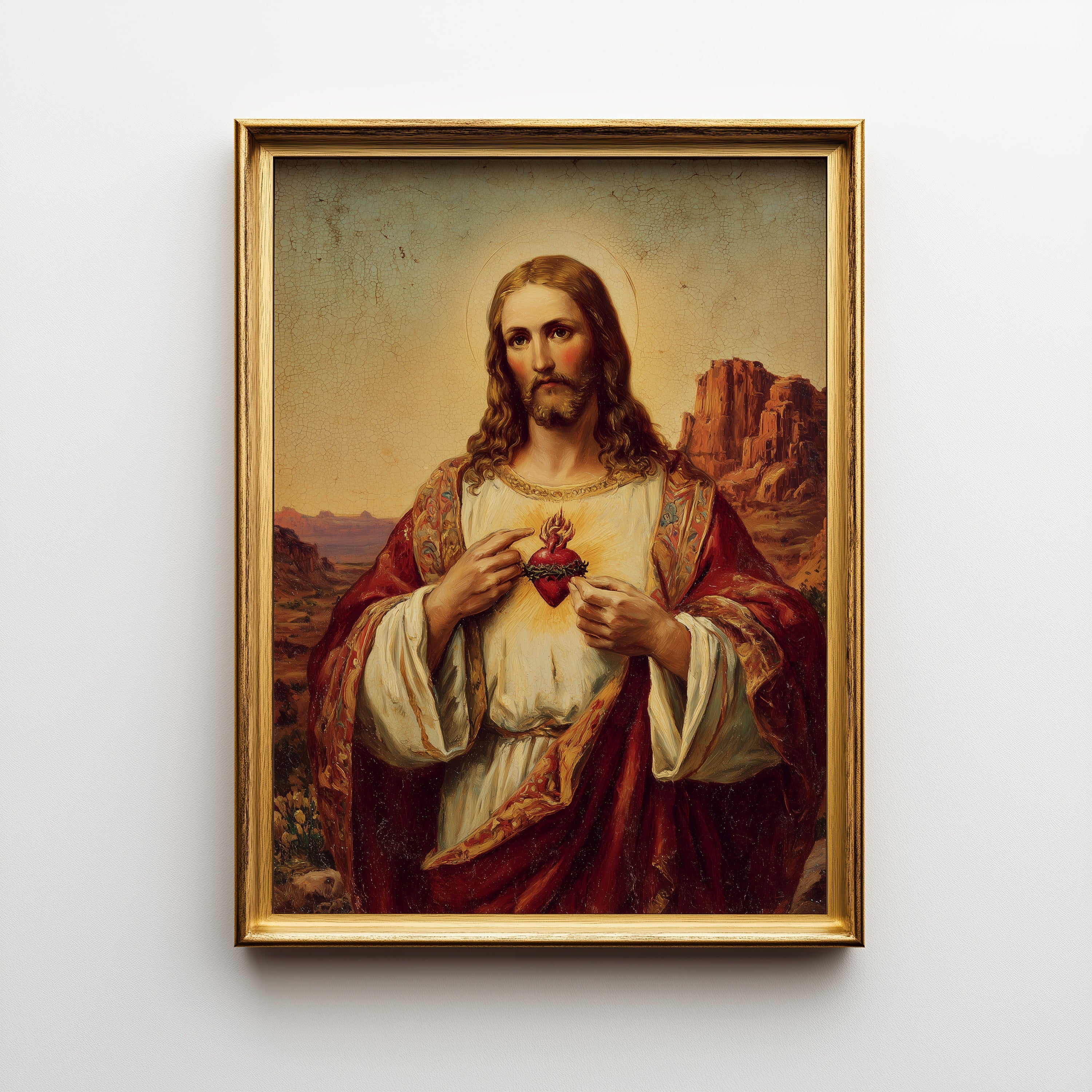 The Sacred Heart of Jesus: Distressed Style Print
