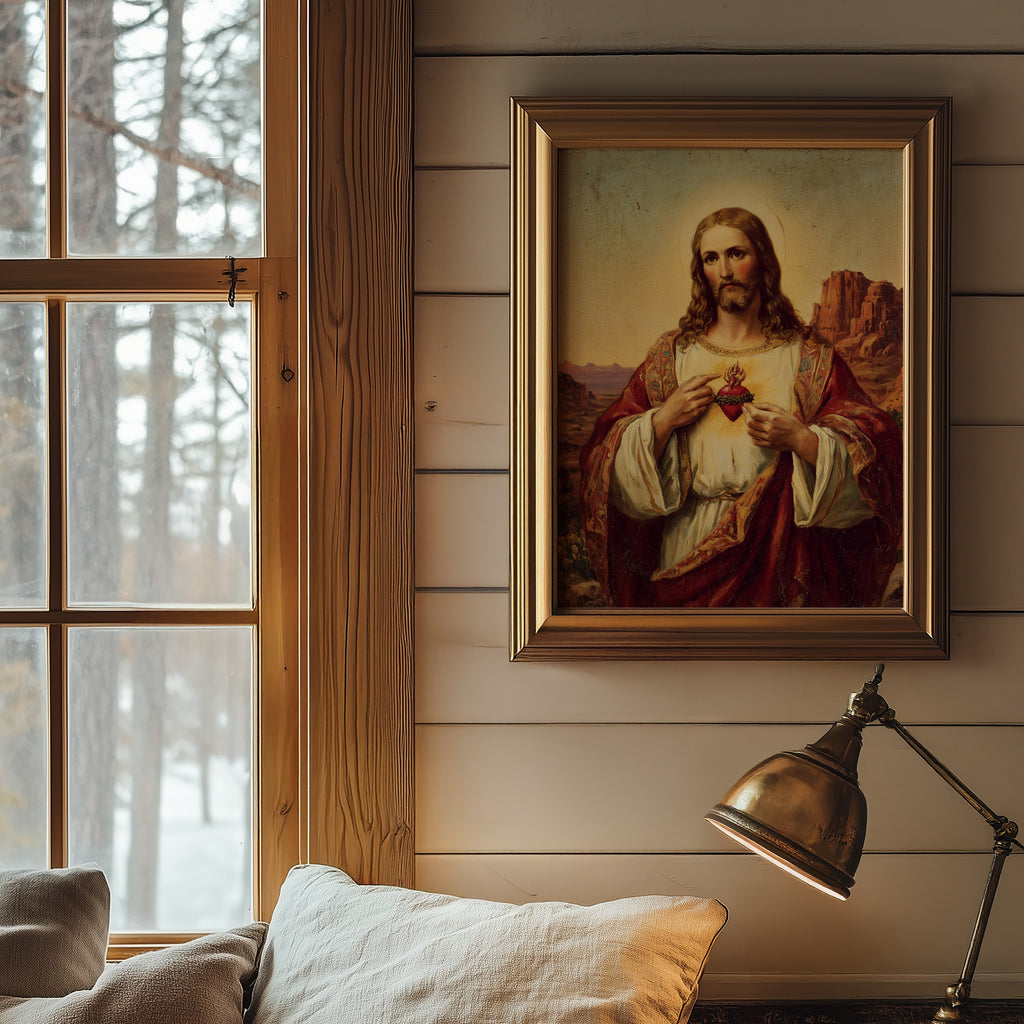 The Sacred Heart of Jesus: Distressed Style Print